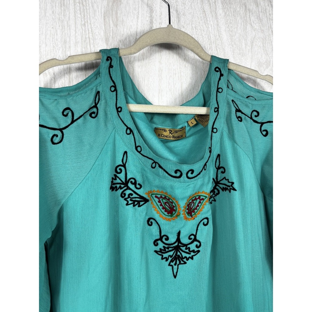 R Cinco Ranch Embroidered Tunic Dress L Cold Shoulder Boho Western Rodeo Chic - Picture 4 of 10